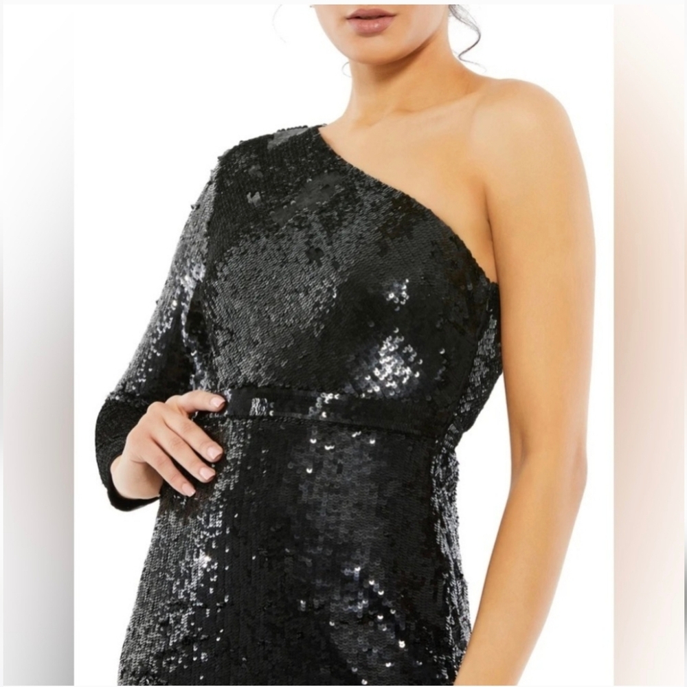 Mac Duggal 10788 NWT Black Sequined One Sleeve Gown - Picture 3 of 8